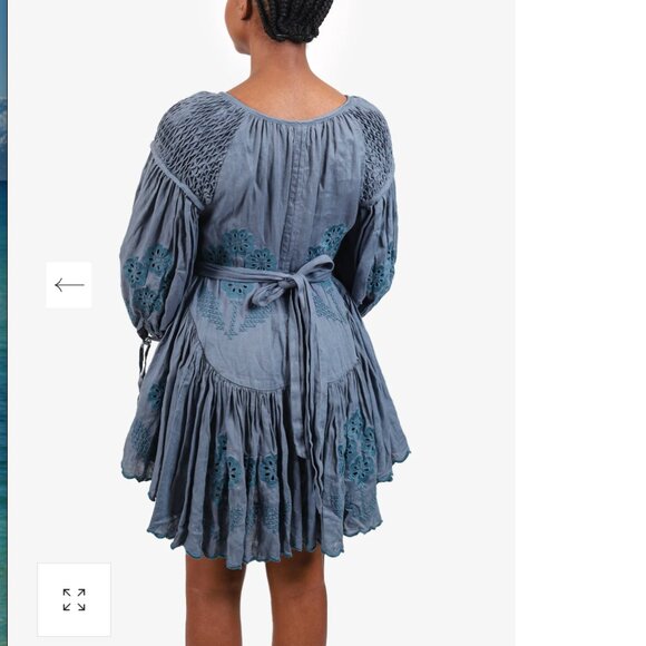 Innika Choo Meg Nettick Embroidered Linen Mini Dress In Dark Blue - Picture 3 of 3